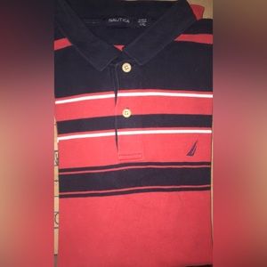 Nautica Polo Style Deck Shirt • Navy Blue & Red • XXL